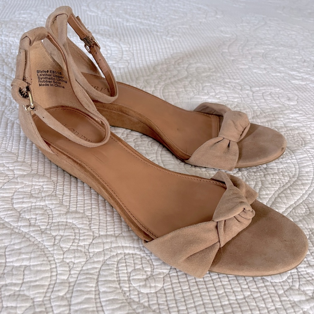 J.Crew Leather Suede Low Wedge Sandel, Size 9